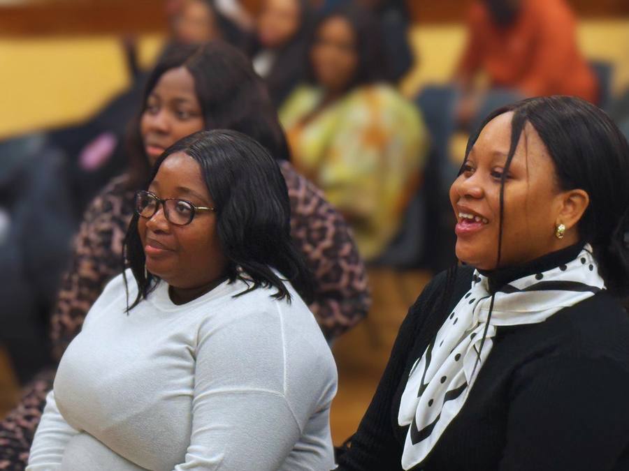 Church members smiling together during fellowship